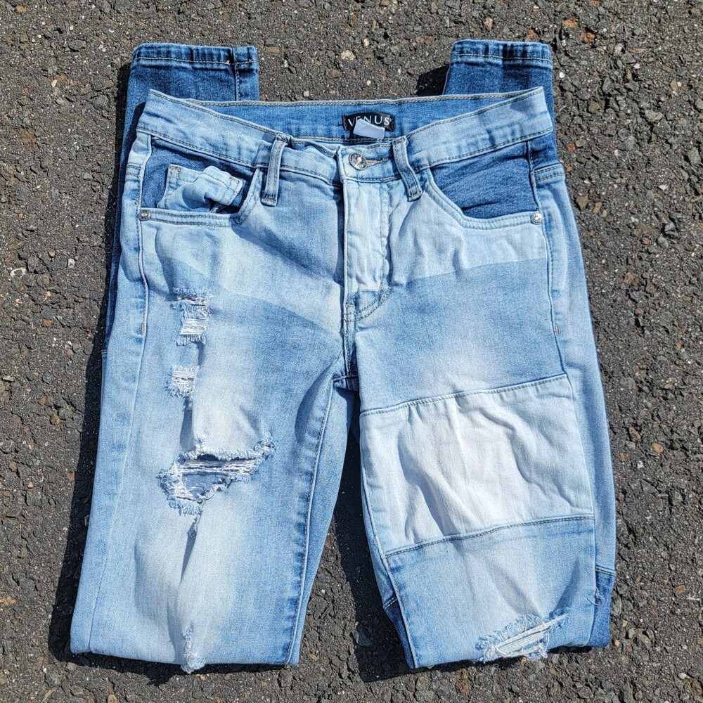 Venus Light Blue Distressed Patchwork Skinny Jeans Size 2